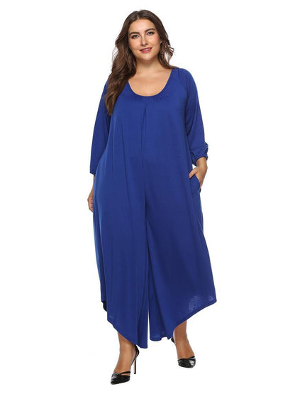 Solid Color Round Neck Loose Jumpsuit