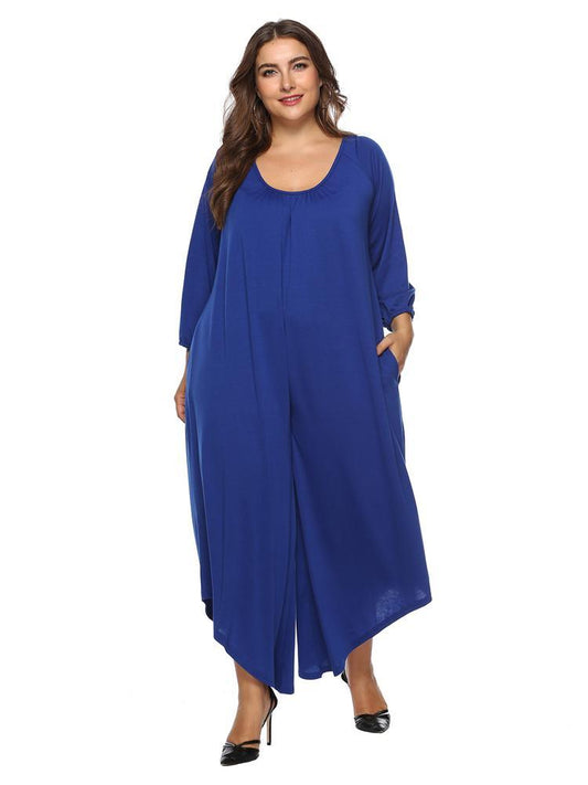 Solid Color Round Neck Loose Jumpsuit