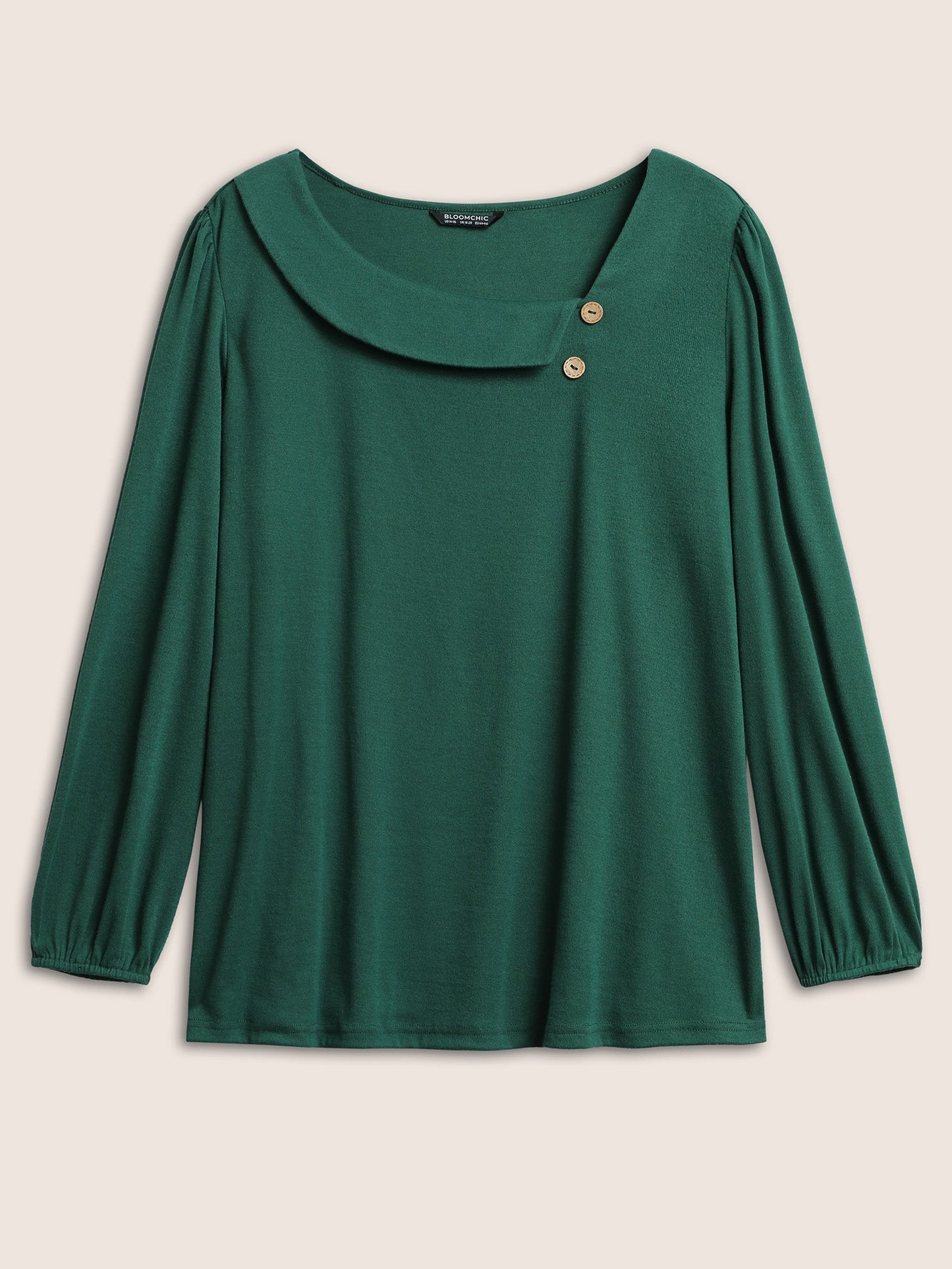 Elastic Cuffs Asymmetrical Neck Button Detail T-shirt