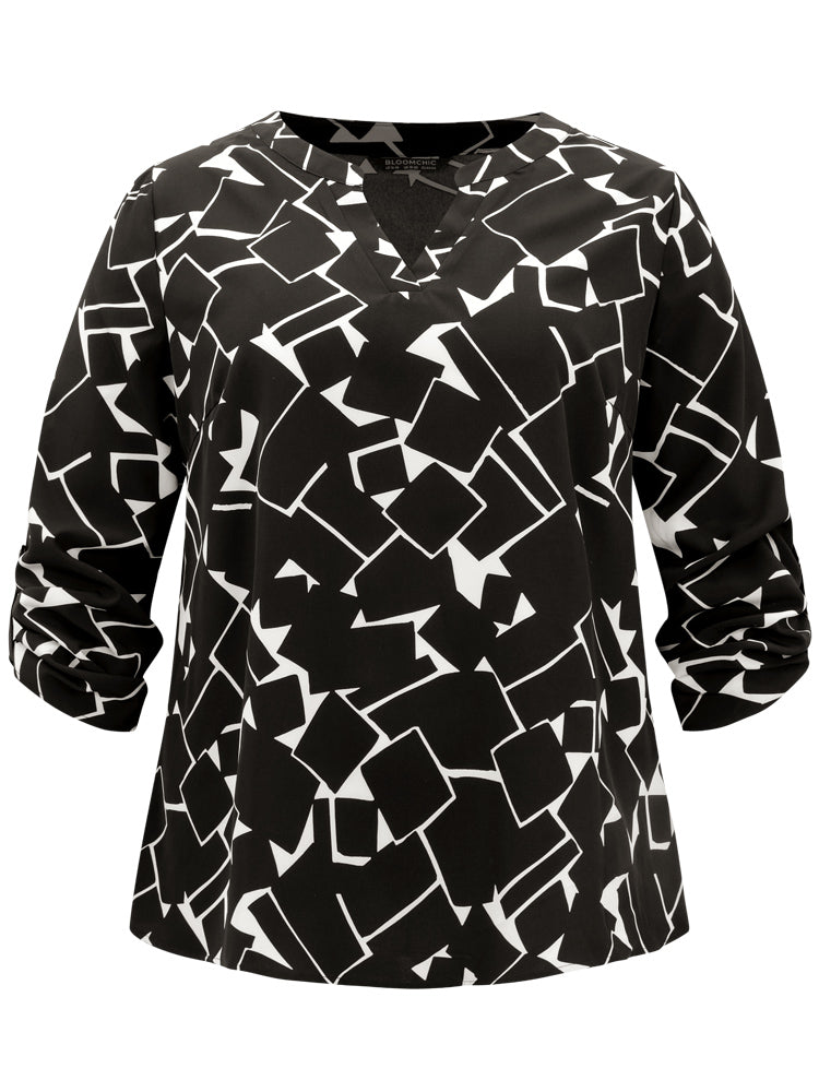 Geometric Notched Tab Sleeve Blouse
