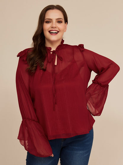 Flared Sleeve Tied Chiffon Blouse