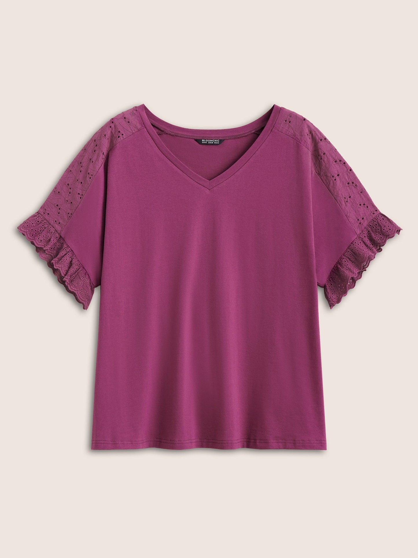 Solid Broderie anglaise Patchwork Dolman Sleeve T-shirt