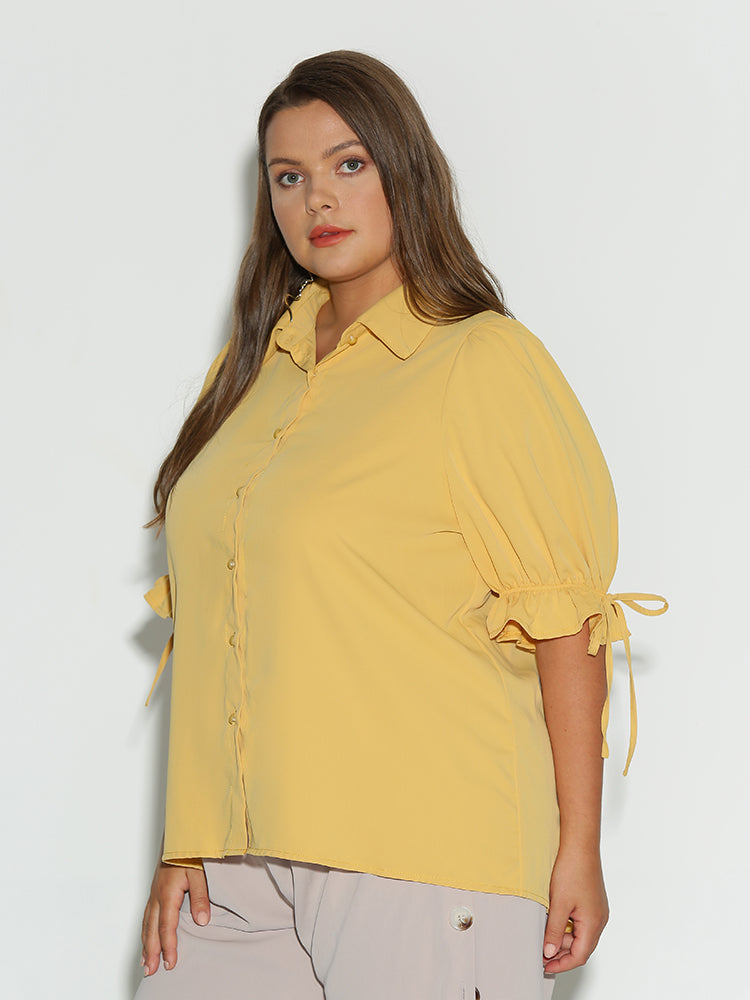 Puff Sleeve Lapel Collar Blouse