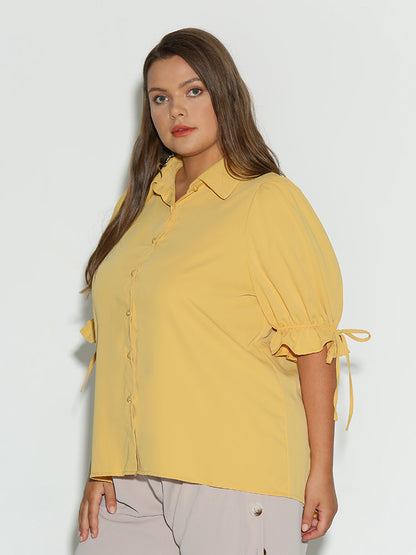 Puff Sleeve Lapel Collar Blouse
