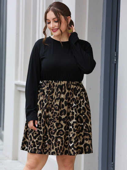 Contrast Leopard Panel A-line Dress