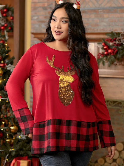 Christmas Elk Printing Pocket T-shirt