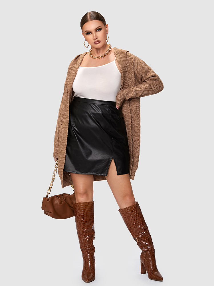 Cable Knit Belted Hooded Cadigan