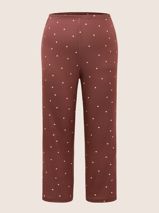 Polka Dot Contrast Elastic Waist Sleep Bottoms