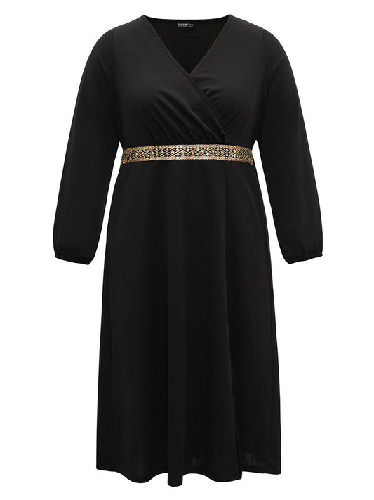 Contrast Webbing Wrap Pocket Split Hem Dress