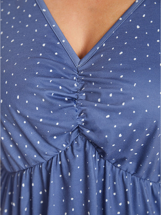 Polka Dot Ruched Detail Ruffle Hem T-shirt