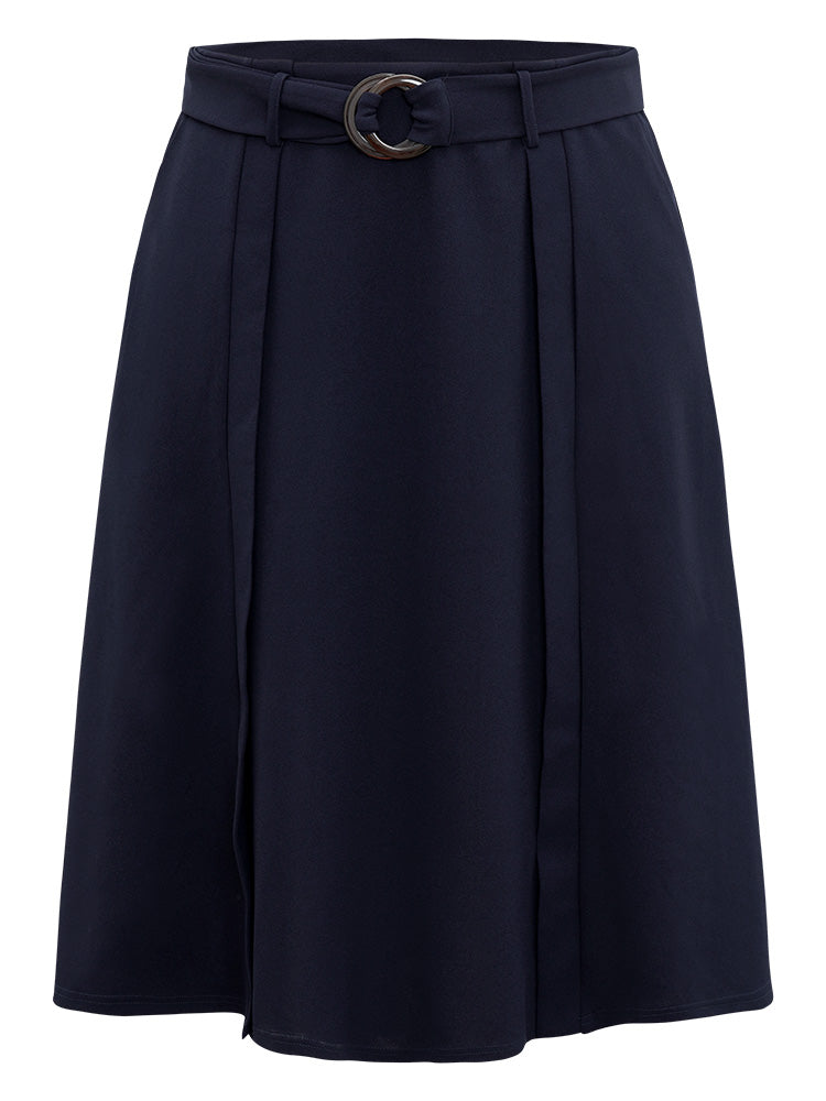 Plain Pocket Belted Buckle Detail Midi Skirt