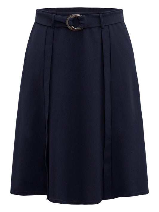Plain Pocket Belted Buckle Detail Midi Skirt
