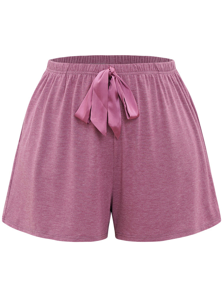 Plain Heather Elastic Waist Ribbon Sleep Shorts