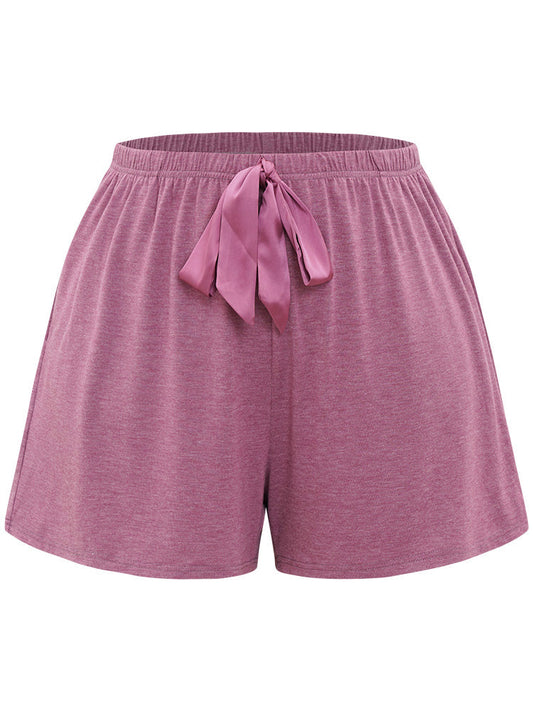 Plain Heather Elastic Waist Ribbon Sleep Shorts