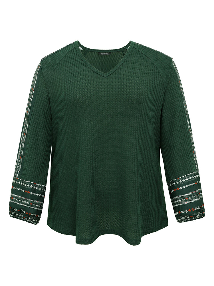 Waffle Knit Patchwork Bandana Graphic T-shirt