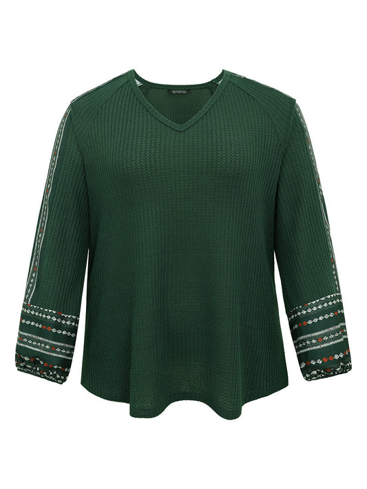 Waffle Knit Patchwork Bandana Graphic T-shirt