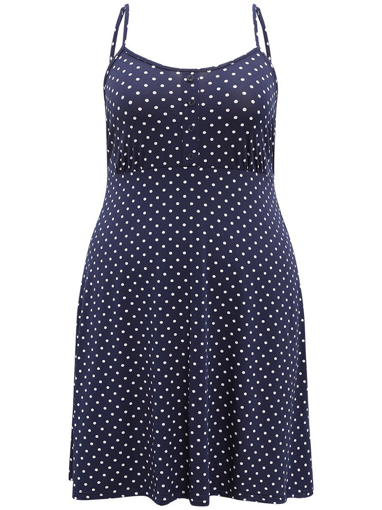 Polka Dot Button Detail Ruffle Hem Cami Sleep Dress