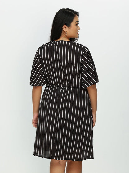 Striped Surplice Neck Short Sleeve Dress