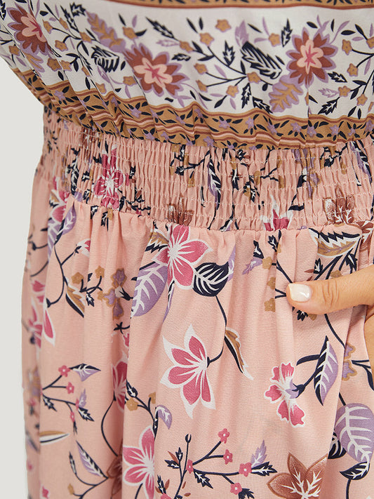 Bandana Print Pocket Ruched Shirred Ruffle Hem Halter Dress