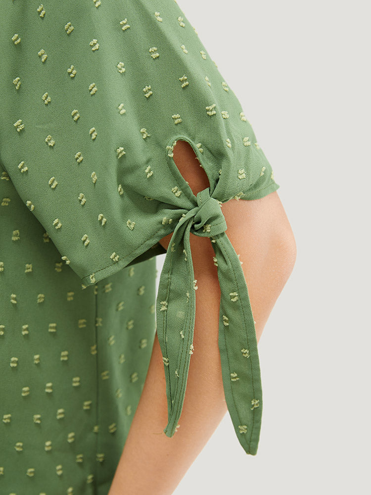 Polka Dot Knotted Sleeve Lace Blouse