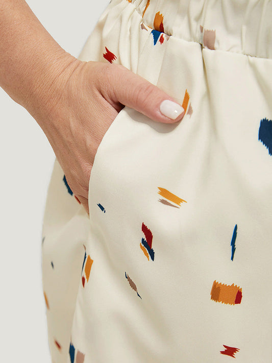 Allover Print Paperbag Waist Pocket Shorts