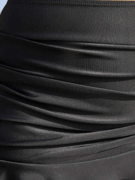 High Waist Gathered Drawstring Swim Skirt