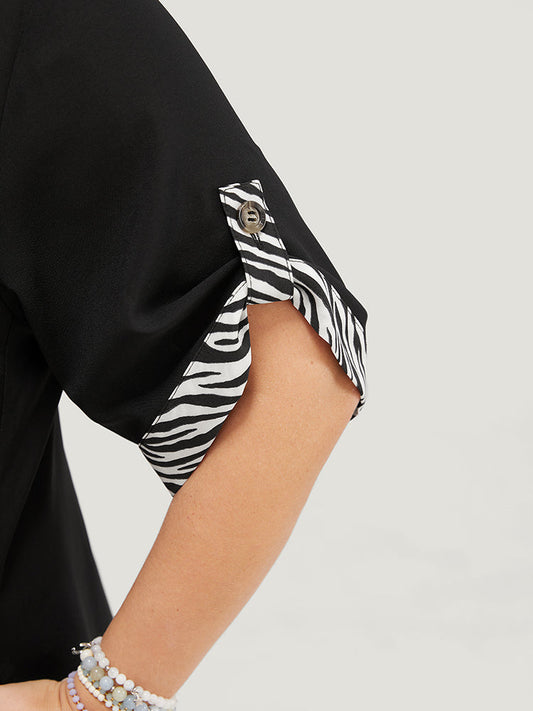 Zebra Print Contrast Cuffed Sleeve Pocket Flutter Dress