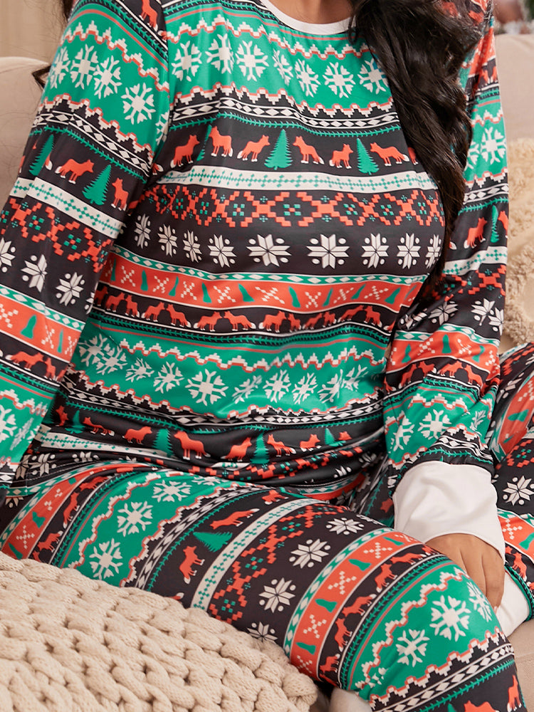 Christmas Print Color Block Lounge Set