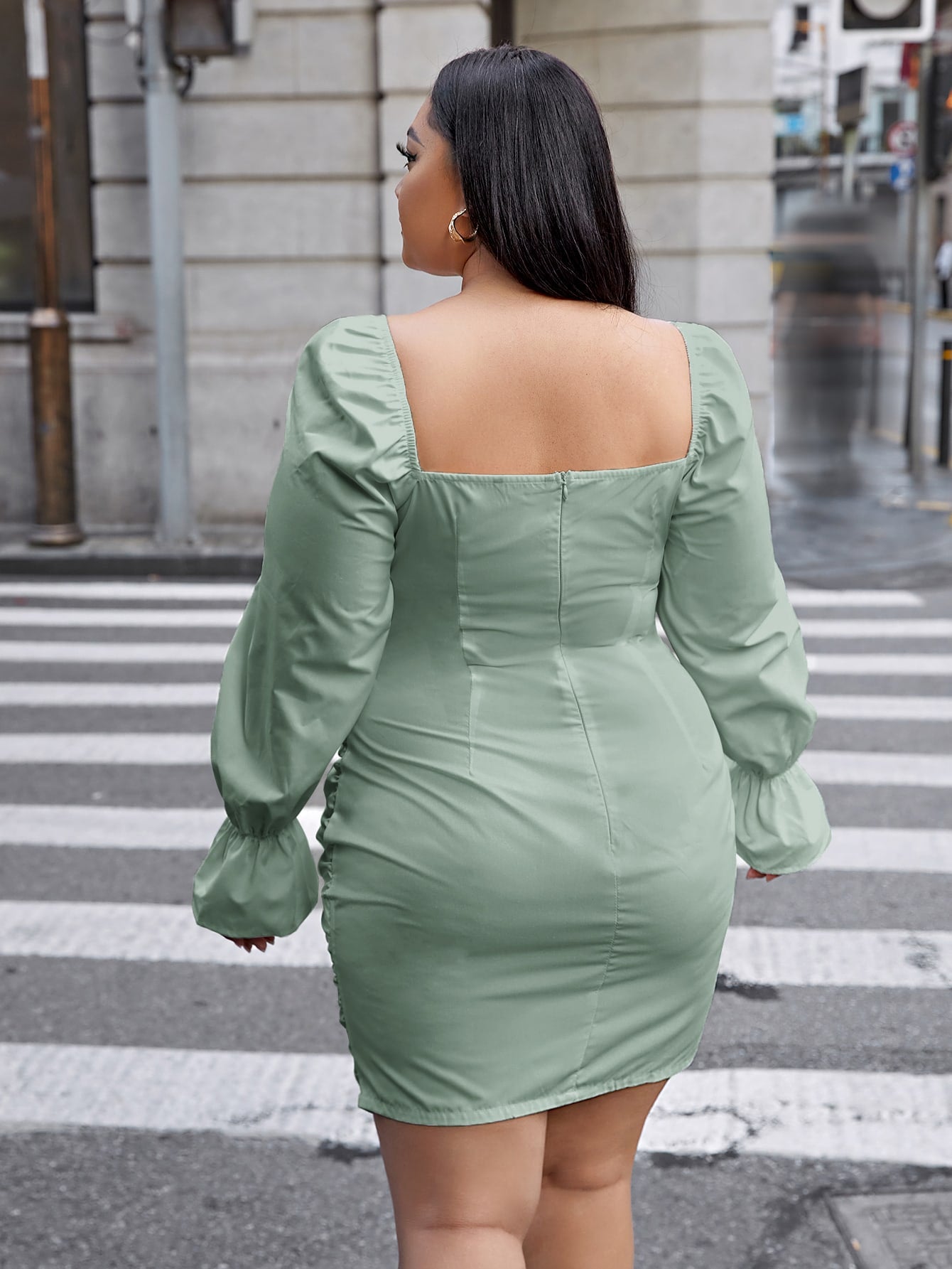 Flounce Sleeve Ruched Bust Dress