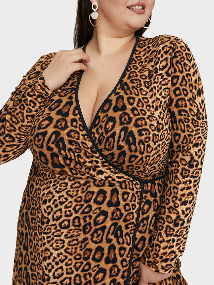 Leopard Tie Side Wrap Bodycon Dress