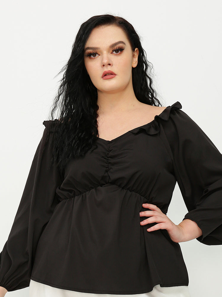 V-neck Ruffle Shirred Blouse