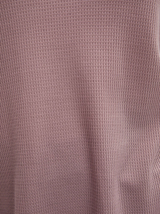 Solid Lace Patchwork Cut Out Waffle Knit Tee