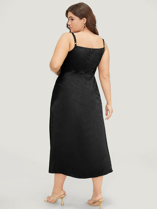 Leopard Print Satin Split Notched Adjustable Straps Cami Dress