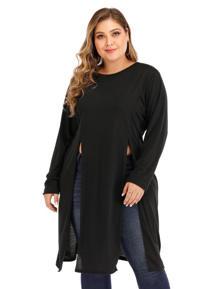 Split Mid Length Solid T-shirt