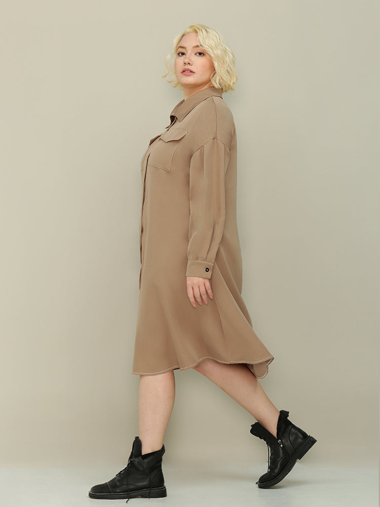 Flap Pocket Front Shirt Dress