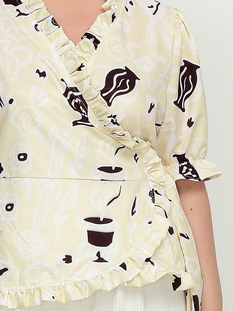 Sketch Frill Trim Puff Sleeve Blouse