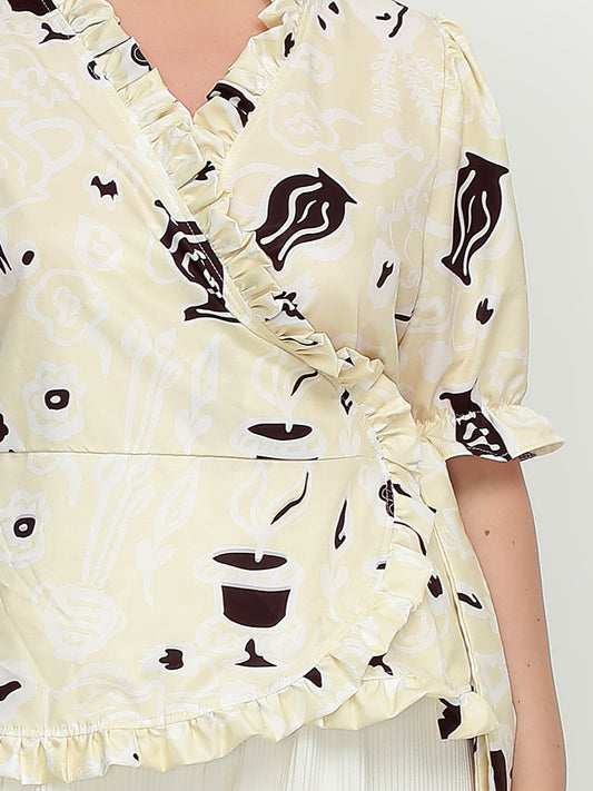 Sketch Frill Trim Puff Sleeve Blouse