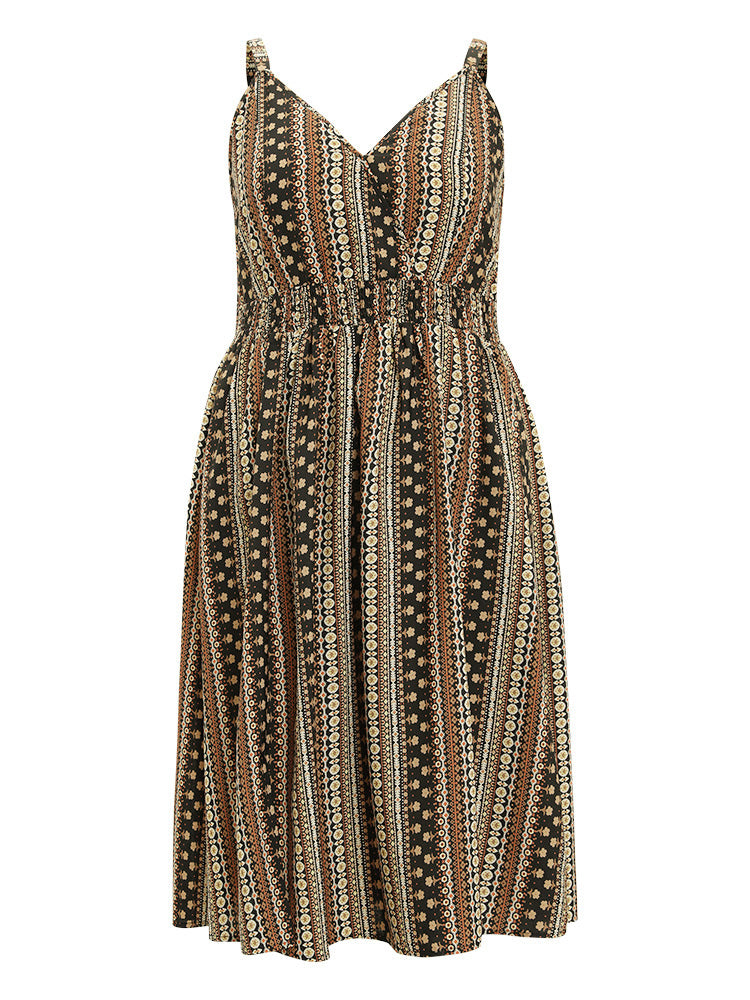 Bandana Print Shirred Pocket Split Wrap Cami Dress