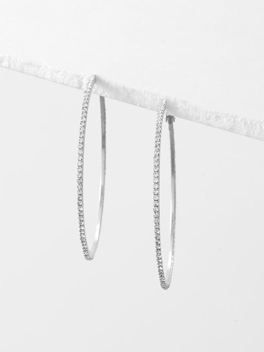 925 Silver Needle Rhinestone Decor hoop earrings