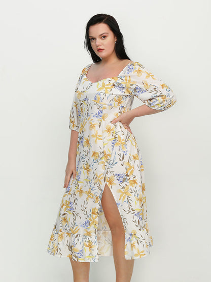 Leaf Split Ruffle Hem Dress