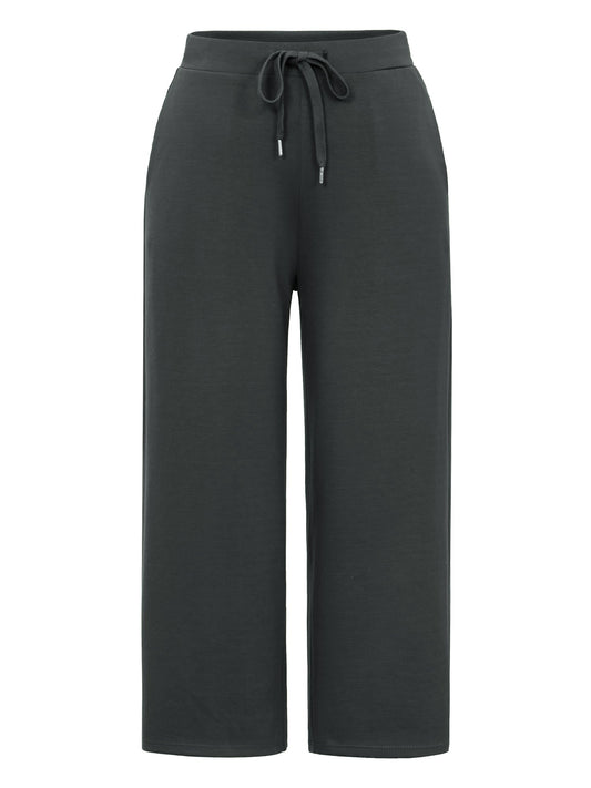 Plain Wideband Waist Drawstring Pants