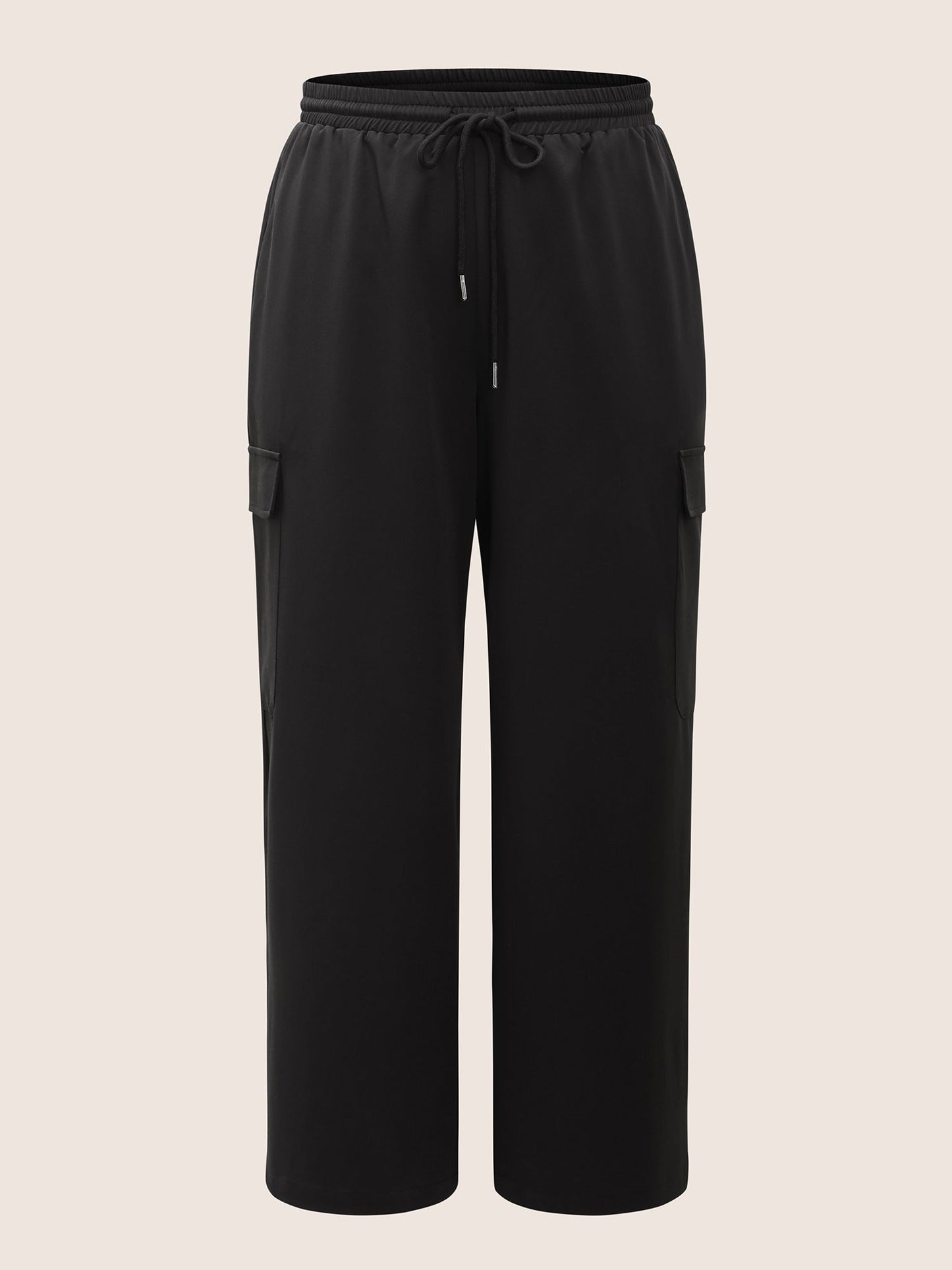 Plain Pocket Drawstring Elastic Waist Straight Leg Pants