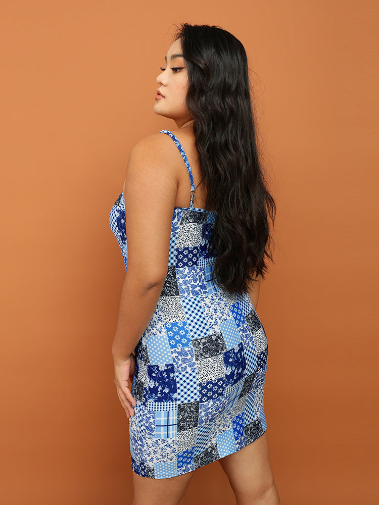 Patchwork Print Bodycon Dress