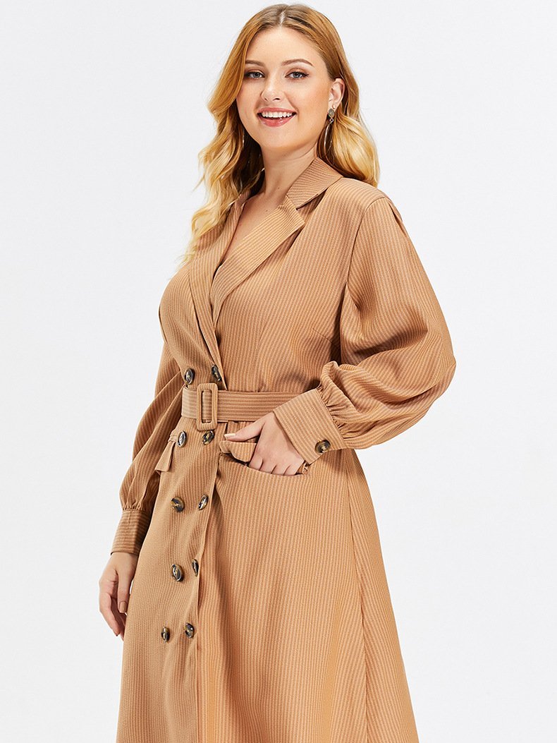 Stripe Double Breasted Belt Trench Coat