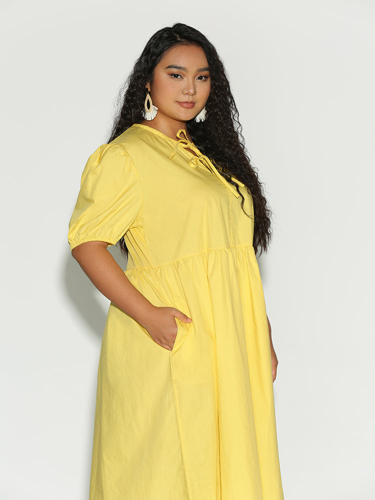 Puff Sleeve Cross Knots Dress