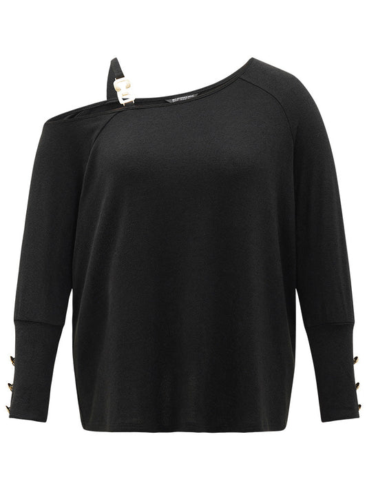 Plain One Shoulder Button Metal Detail Sweatshirt