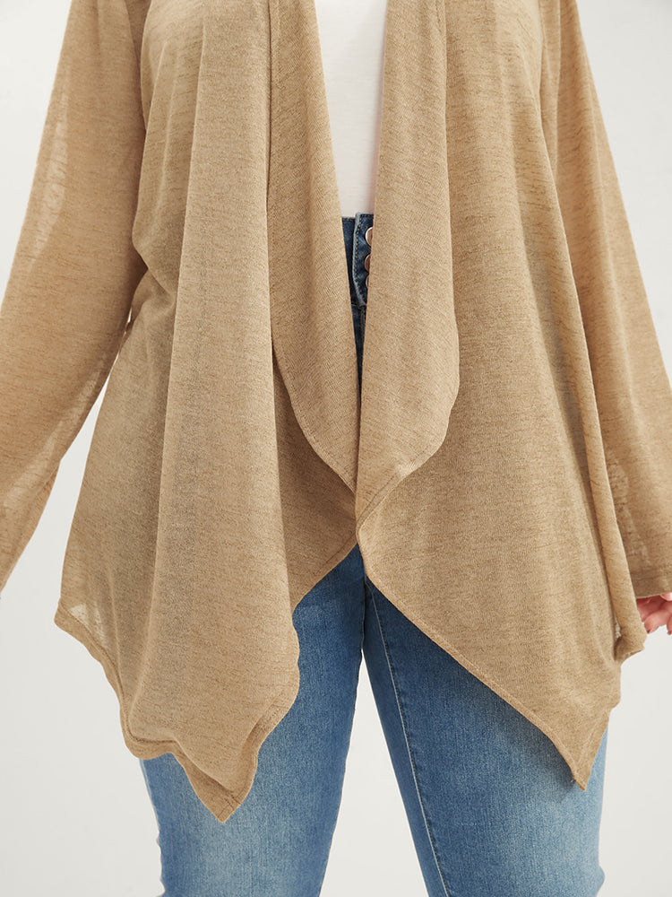 Plain Open Front Waterfall Collar Asymmetrical Hem Coat