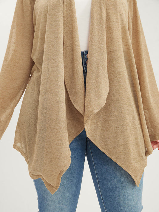 Plain Open Front Waterfall Collar Asymmetrical Hem Coat