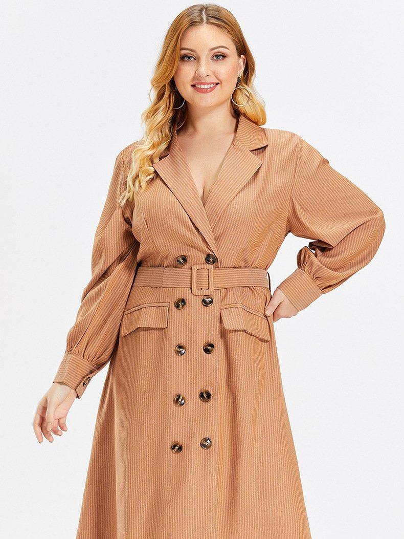 Stripe Double Breasted Belt Trench Coat