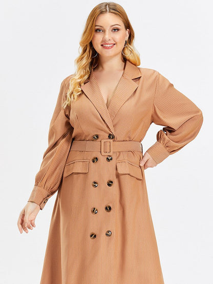 Stripe Double Breasted Belt Trench Coat
